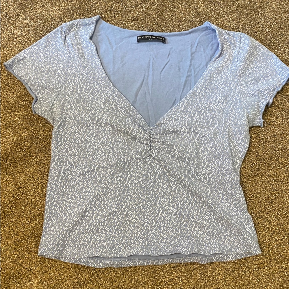 Light blue with white flowers Brandy Melville crop top